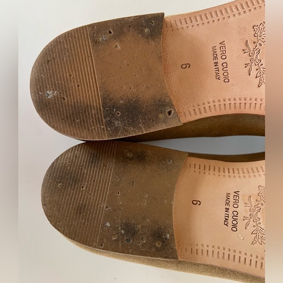 Del Taro Tan Suede Smoking Flats with Turquoise Blue Beaded Aztec Birds, 6 - Picture 9 of 11